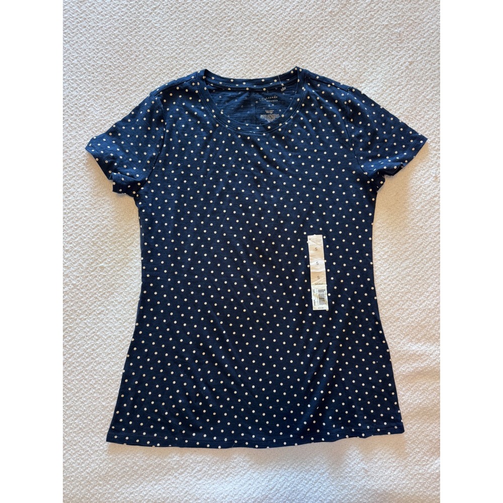 LC Lauren Conrad Navy Blue Polka Dot Cotton Short Sleeve T-Shirt Small NWT